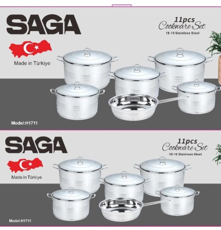 طقم قدور ستانلس ستيل تركي فاخر – ماركة SAGA الأصلية
